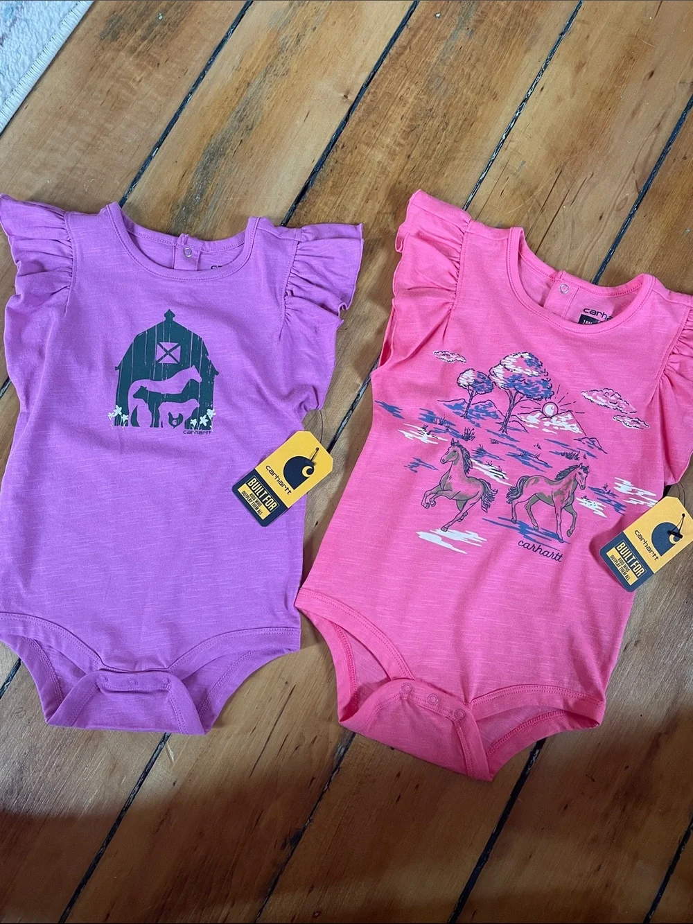 **NEW**Carhartt Toddler Girls' Pink & Purple Ruffle Sleeve One-Piece Bodysuits
